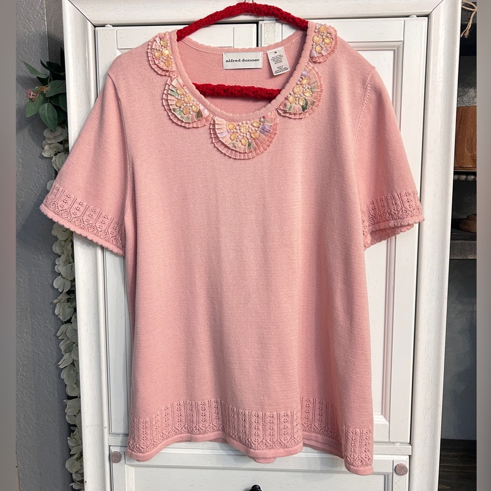 Vintage Cottagecore Blouse Size Medium Coquette Romantic Light Pink Beaded